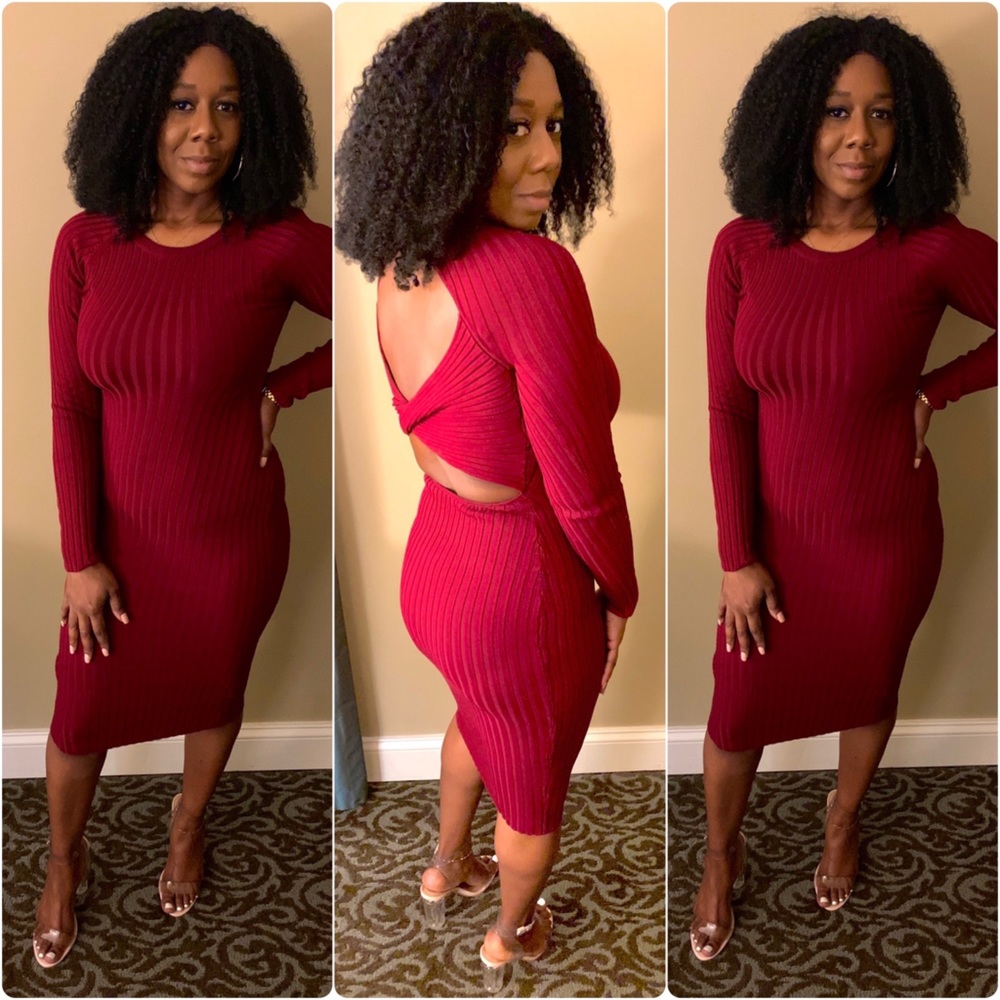 Open Back Ribbed Midi Dress